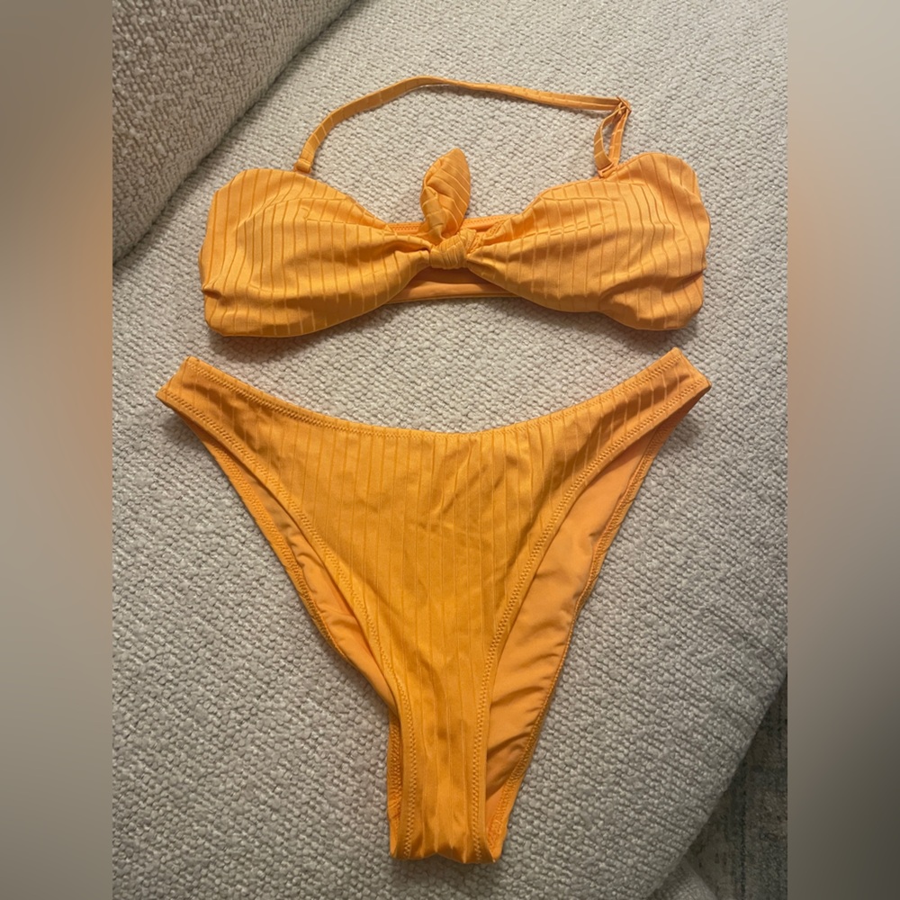 aerie orange cheeky bikini set - new
